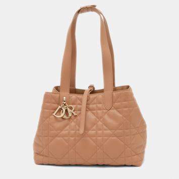 Pre Owned Christian Dior Toujoux Beige Leather Medium 2-Way Handbag