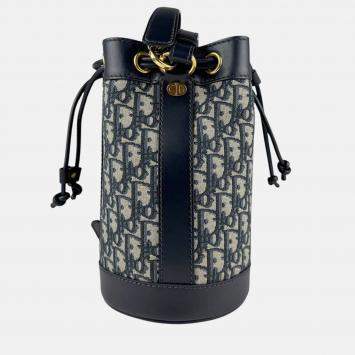 Pre Owned Christian Dior Shoulder Bag Canvas Leather Navy