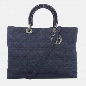 Pre Owned Christian Dior Lady Cannage Tote Handbag Denim