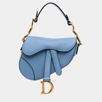 Pre Owned Dior Blue Micro Goatskin Saddle
