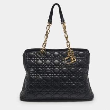 Pre Owned Dior Black Cannage Leather Large Soft Lady Dior Satchel