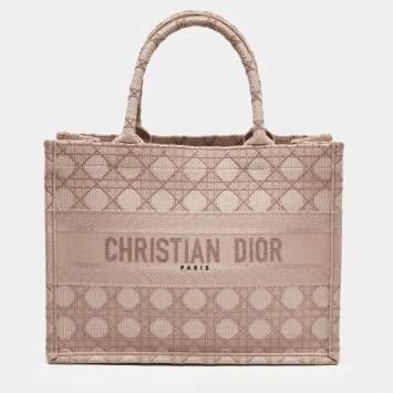 Pre Owned Dior Metallic Pink Cannage Embroidered Canvas Medium Book Tote 