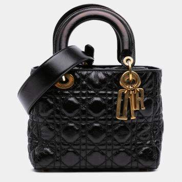 Pre Owned Dior Black Small Crinkled Patent Cannage My ABCDior Lady Dior