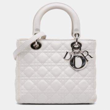 Pre Owned Dior White Medium Lambskin Cannage Lady Dior