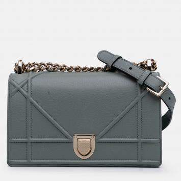 Pre Owned Dior Grey Small Grained Calfskin Diorama Flap