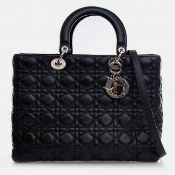 Pre Owned Dior Vintage Large Black Lambskin Lady Dior