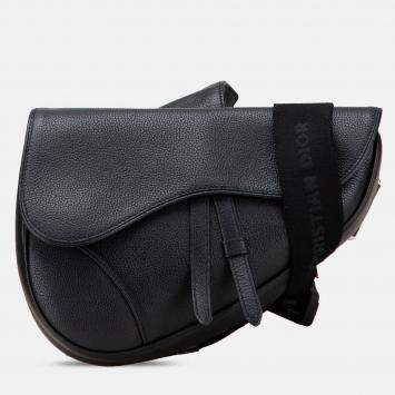 Pre Owned Dior Black Kim Jones Grained Calfskin Saddle Bag