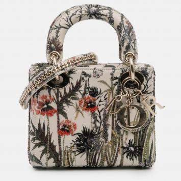 Pre Owned Dior White Mini Calfskin Beaded Embroidered Jardin Naturel Lady Dior