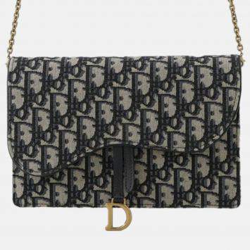 Pre Owned Dior Navy Blue Oblique Canvas Saddle Chain Pouch