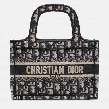 Pre Owned Dior Navy Blue Mini Oblique Canvas Book Tote