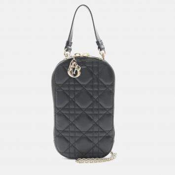 Pre Owned Dior Black Lambskin Cannage Lady Dior Call In Phone Holder