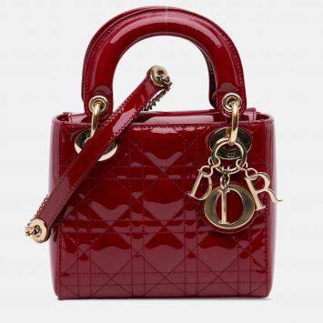 Pre Owned Dior Red Mini Patent Cannage Lady Dior