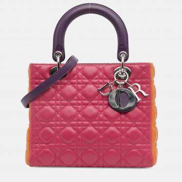 Pre Owned Dior Multicolor Medium Tricolor Lambskin Cannage Lady Dior