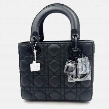 Pre Owned Dior Black Cannage all black Matte Leather Small Lady Dior Tote