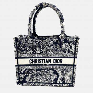 Pre Owned Dior Navy BlueWhite Embroidered Canvas Small Toile de Jouy Book Tote