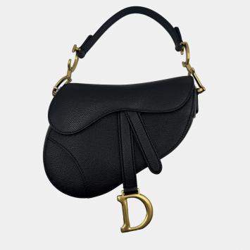 Pre Owned Dior Black Leather Mini Saddle Bag