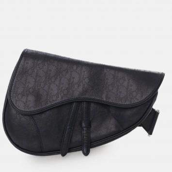 Pre Owned Dior Black Oblique Perforated Calfskin Galaxy Saddle Bag
