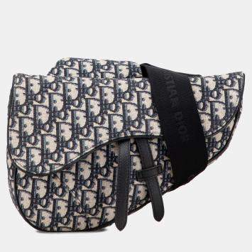 Pre Owned Dior Navy Blue Oblique Canvas Saddle Crossbody