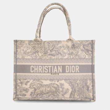 Pre Owned Dior Grey Medium Toile de Jouy Reverse Embroidered Canvas Book Tote