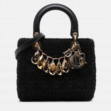 مملوكة مسبقًا Dior Black Medium Tweed Cannage Glitter Leopard Charm Lady Dior