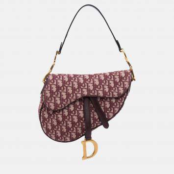Pre Owned Dior Red Mini Oblique Canvas Saddle Bag