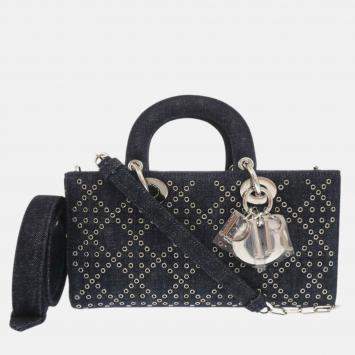Pre Owned Christian Dior Lady D-Joy Cannage Medium Denim Blue Handbag