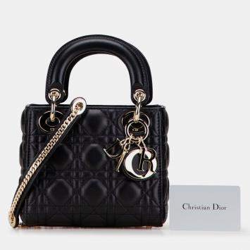 Pre Owned Dior Black Mini Lambskin Cannage Lady Dior