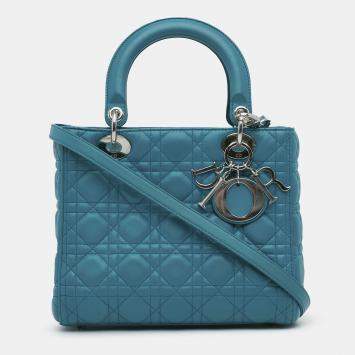 Pre Owned Dior Blue Medium Lambskin Cannage Lady Dior