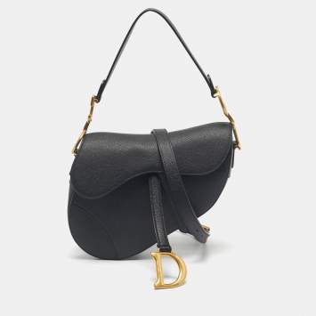 Pre Owned Dior Black Leather Saddle Bag