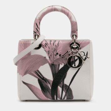 Pre Owned Dior White Medium Deerskin Floral Printed Lady Dior