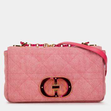 Pre Owned Dior Pink Medium Denim Macrocannage Caro Bag