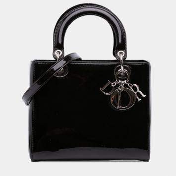 Pre Owned Dior Black Medium Patent Lady Dior