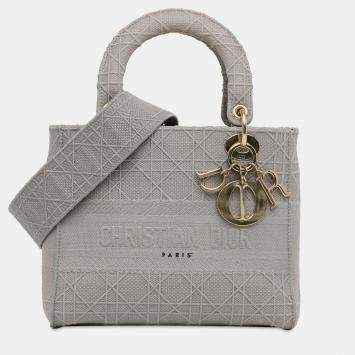 Pre Owned Dior Grey Medium Canvas Cannage Lady D Lite