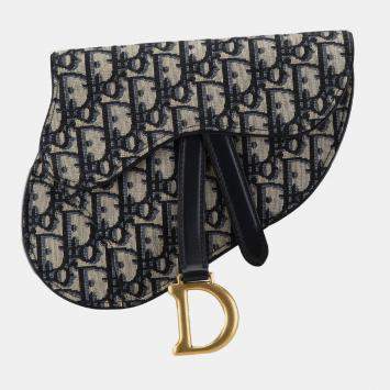 Pre Owned Dior Blue Oblique Canvas Saddle Belt Bag