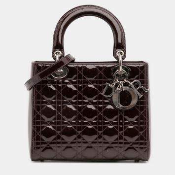 Pre Owned Dior Burgundy Medium Patent Cannage Lady Dior