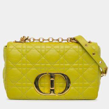 Pre Owned Dior Yellow Small Calfskin Cannage Caro Bag