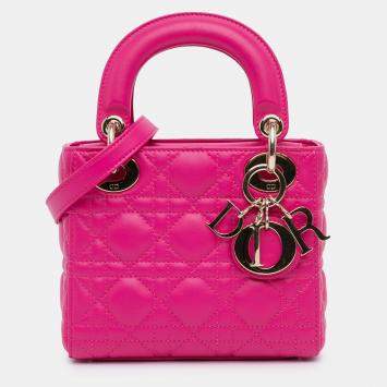 Pre Owned Dior Pink Mini Lambskin Cannage Lady Dior