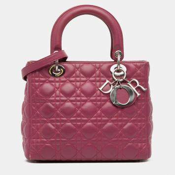 Pre Owned Dior Purple Medium Lambskin Cannage Lady Dior