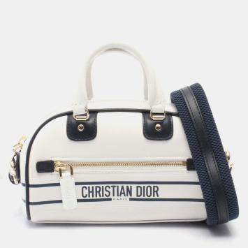 Pre Owned Christian Dior Dior Vibe Mini Handbag Leather White Navy