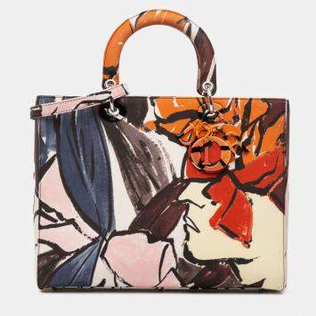 Pre Owned Dior Multicolor Large Canvas Floral Graffiti Lady Dior