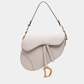 Pre Owned Dior White Grained Calfskin Saddle Bag