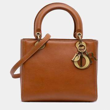 Pre Owned Dior Brown Medium Calfskin Lady Dior