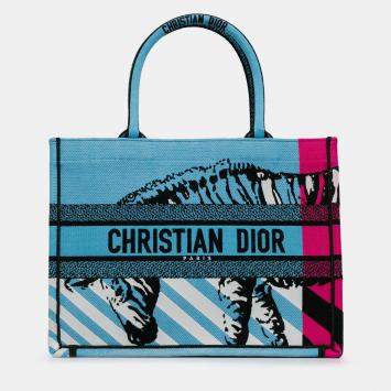 Pre Owned Dior Blue Medium Embroidered Canvas Zebra D Jungle Pop Book Tote