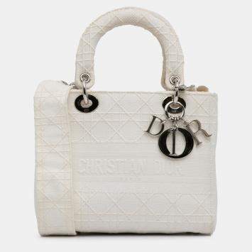Pre Owned Dior White Medium Cannage Lady D-Lite