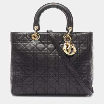 Pre Owned Dior Black Large Lambskin Cannage Lady Dior