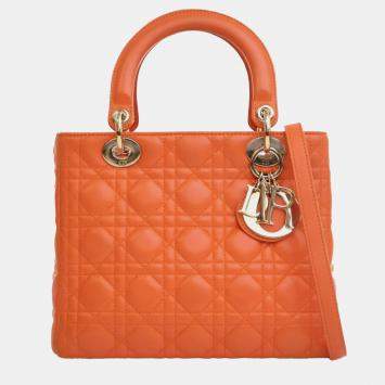 Pre Owned Medium Lambskin Cannage Lady Dior