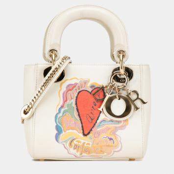 Pre Owned Dior White Niki De Saint Phalle Mini Calfskin Dioramour Lady Dior