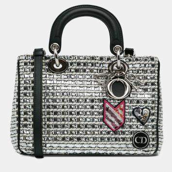 Pre Owned Dior Silver Small Tweed Patch Diorissimo Tote