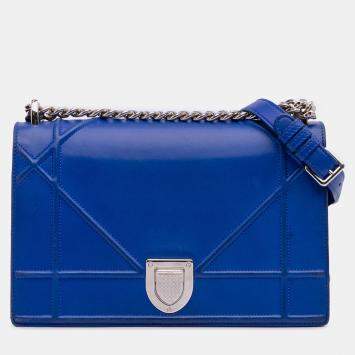 Pre Owned Dior Blue Medium Lambskin Diorama Flap
