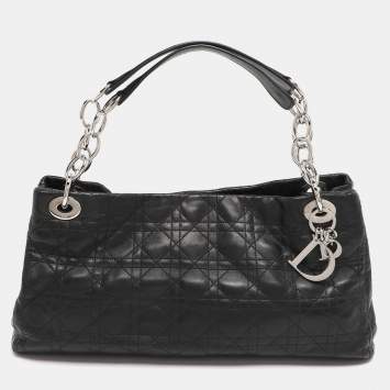 Pre Owned Dior Black Soft Cannage Leather East West Tote